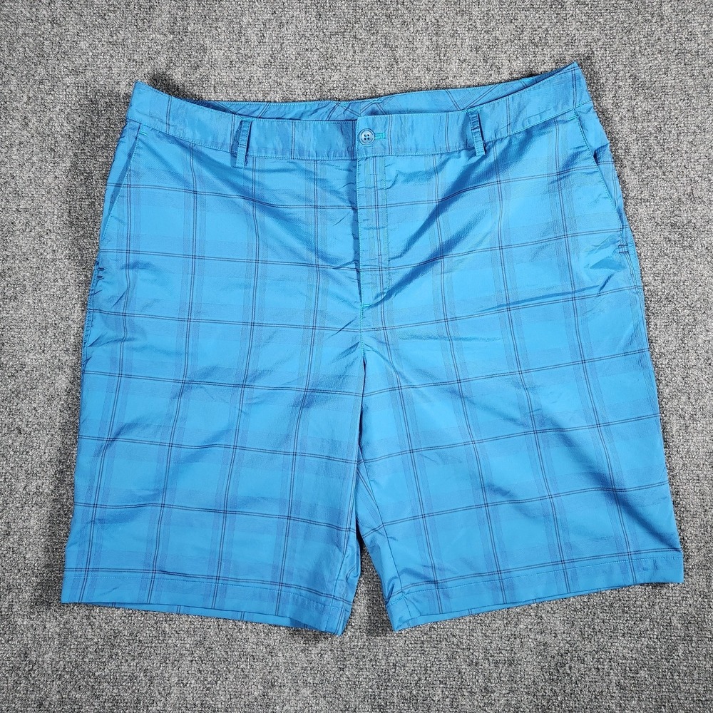 Under Armour Mens Golf Shorts 40 Blue Plaid Flat Front Athletic Pockets Vintage